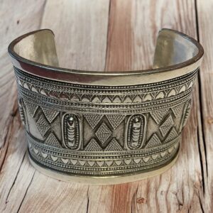 Vintage Kazakh Turkoman Sterling Silver Men's Cuff Bracelet- 71 g  Hand Engraved