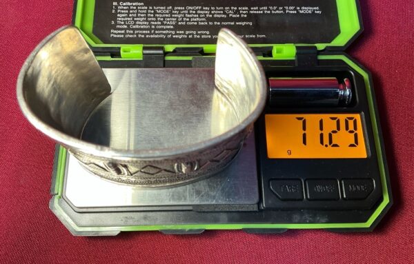 Vintage Kazakh Turkoman Sterling Silver Men's Cuff Bracelet- 71 g  Hand Engraved - Image 8
